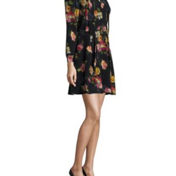 THE KOOPLES Silk Pussy Bow Secretary Tie Neck Firework Floral Mini Dress Mod - Picture 9 of 14